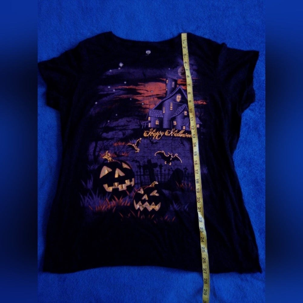 Happy Halloween Ladies Shirt 2X (18W - 20W) Black Purple Orange Gold Shimmer - Picture 14 of 15